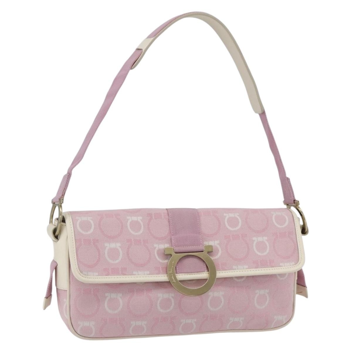 Salvatore Ferragamo Gancini Shoulder Bag Canvas Pink Canvas Shoulder Bag Bag (Authentic Pre-Loved)