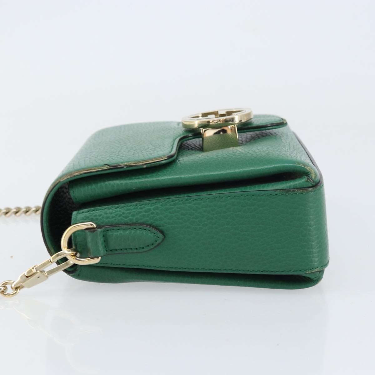 Gucci Interlocking Chain Crossbody Bag Leather Green Leather Shoulder Bag Bag (Authentic Pre-Loved)