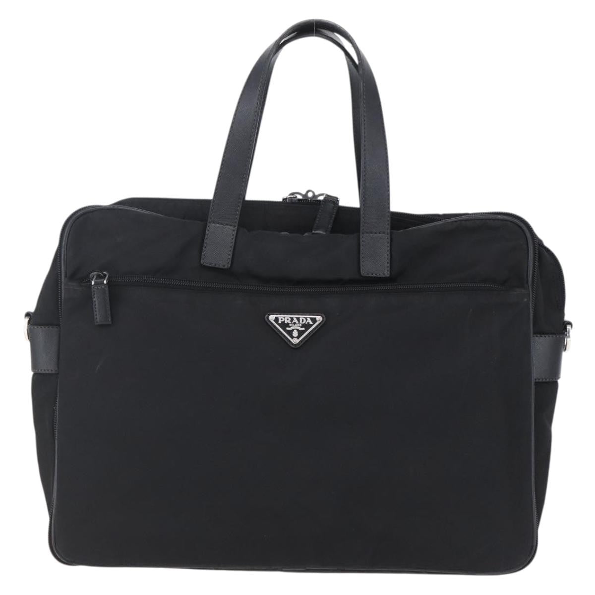 Prada Convertible Front Zip Briefcase Tessuto With Saffiano Leather Black Nylon Briefcase Bag (Authentic Pre-Loved)