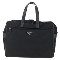 Prada Convertible Front Zip Briefcase Tessuto With Saffiano Leather Black Nylon Briefcase Bag (Authentic Pre-Loved)