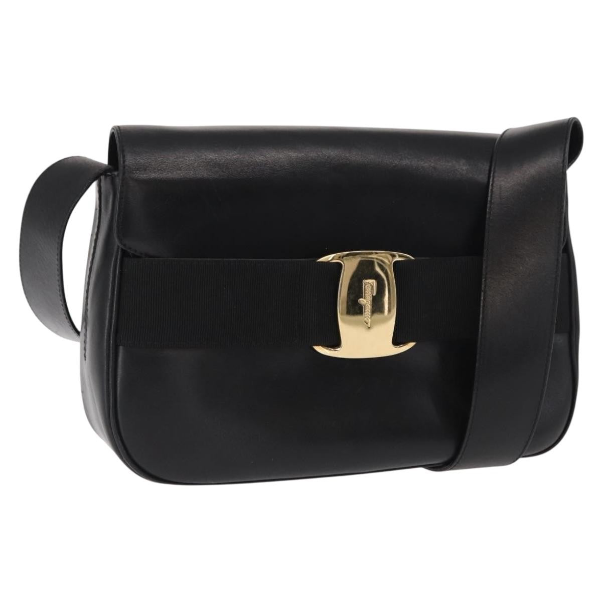 Salvatore Ferragamo Vala Shoulder Bag Leather Black Leather Shoulder Bag Bag (Authentic Pre-Loved)