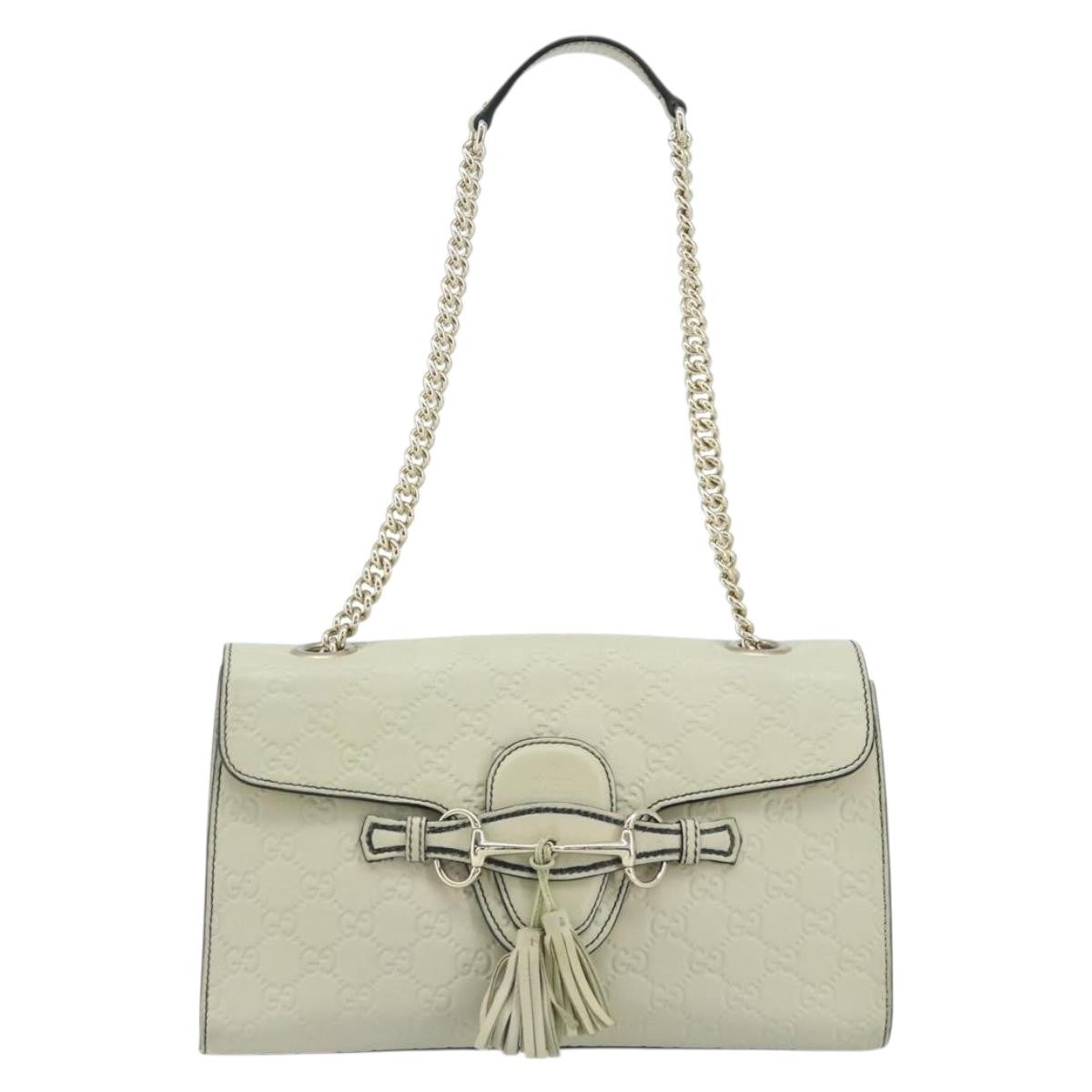 Gucci Emily Chain Flap Bag Guccissima Leather Beige Leather Shoulder Bag Bag (Pre-Loved)