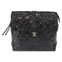 Chanel Vintage Square Flap Backpack Enamel Black Patent_Leather Backpack Bag (Authentic Pre-Loved)