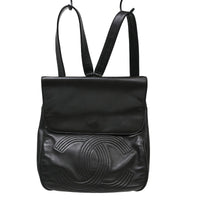Chanel Vintage Flap Backpack Leather Black Leather Backpack Bag (Pre-Loved)
