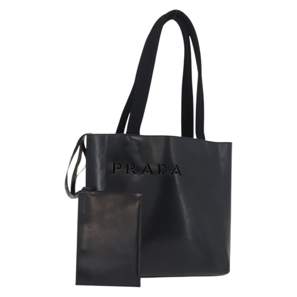 Prada Vintage Tote Leather Black Leather Tote Bag Bag (Authentic Pre-Loved)