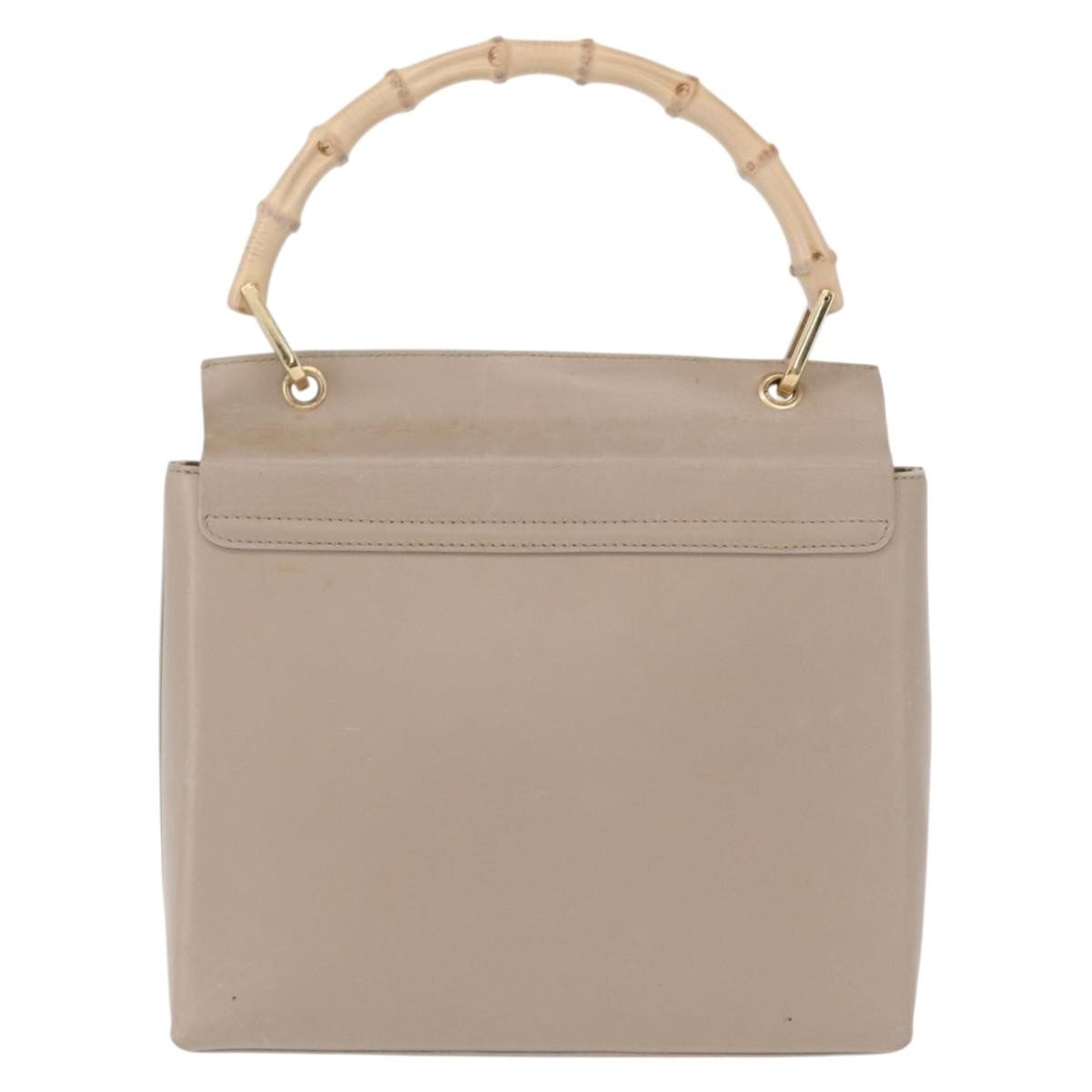 Gucci Vintage Bamboo Handle Bag Leather Beige Leather Handbag (Authentic Pre-Loved)
