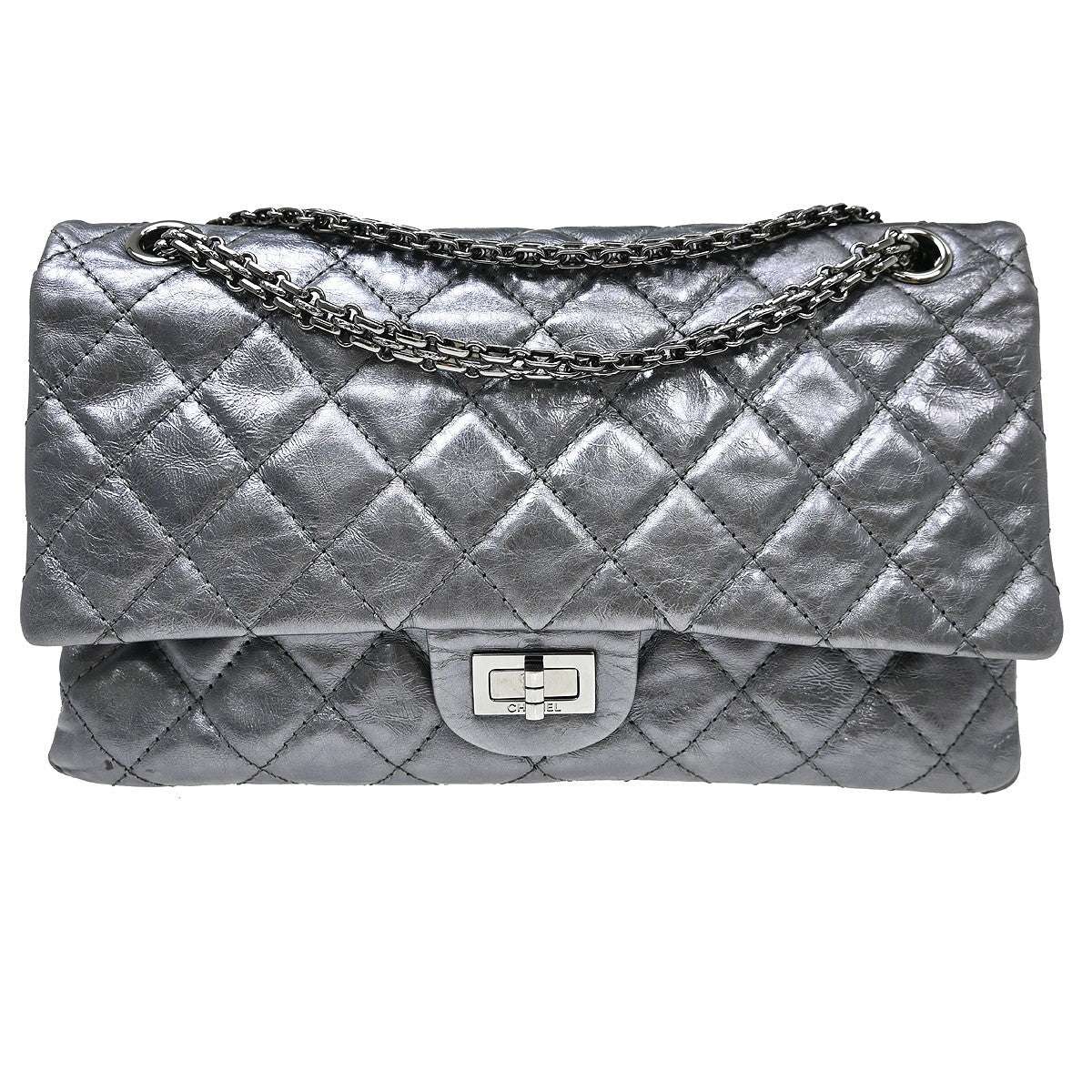 Chanel Reissue 2.55 Flap Bag Metallic Leather Silver Calfskin Handbag (Pre-Loved)
