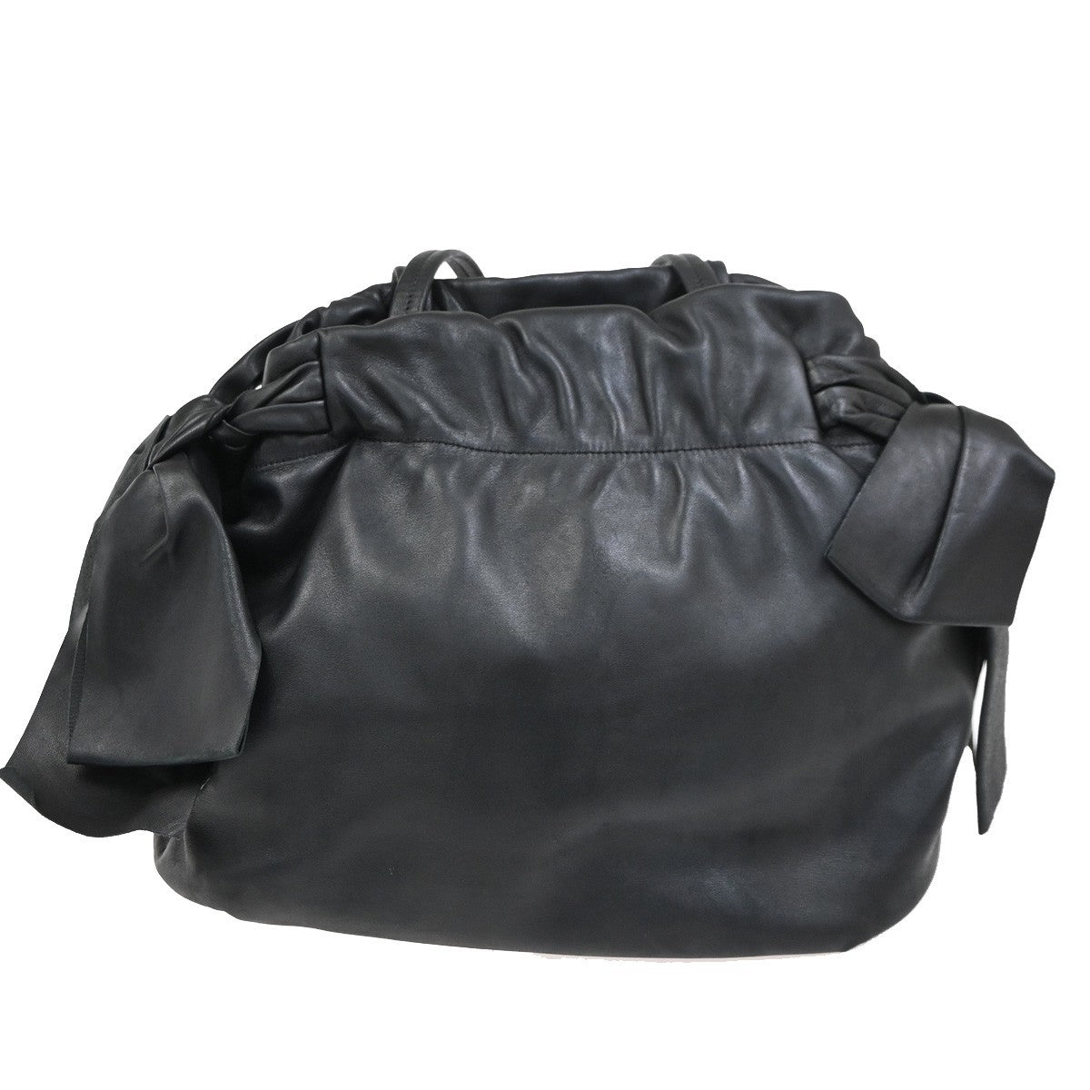 Prada Bow Tie Pleated Tote Leather Black Leather Shoulder Bag Bag (Pre-Loved)