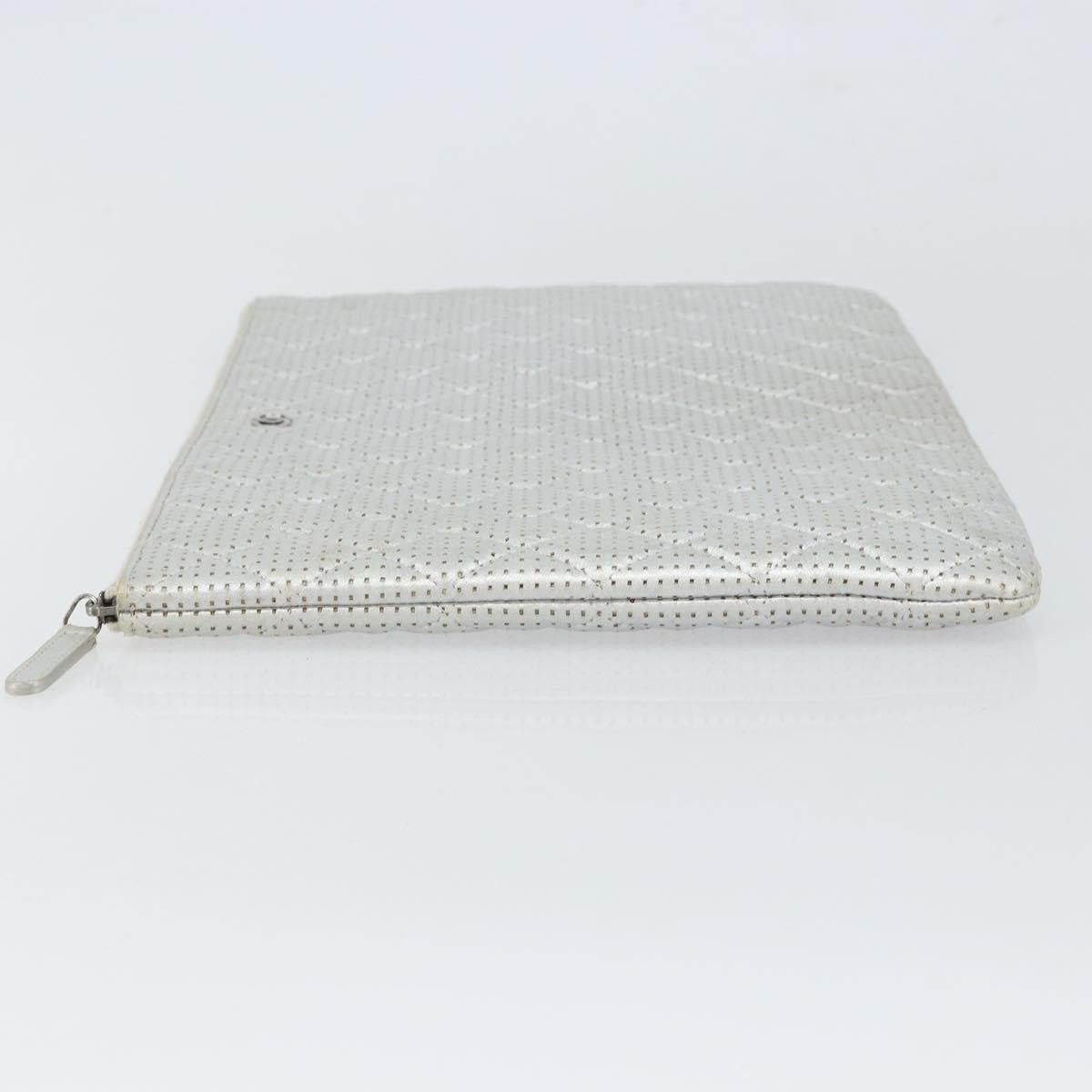 Chanel O Case Clutch Quilted Perforated Lambskin Silver Leather Clutche & Pouche Bag (Pre-Loved)