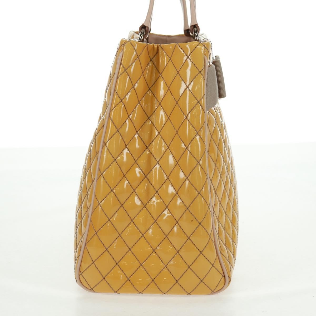 Salvatore Ferragamo Vala Handbag Patent Leather Yellow Patent_Leather Handbag (Authentic Pre-Loved)