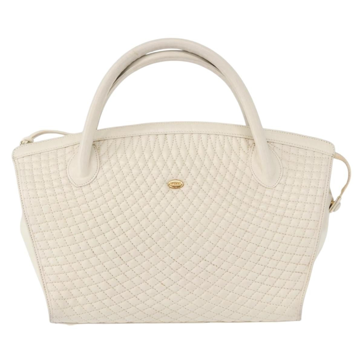 Bally Vintage Handbag Quilted Leather White Leather Handbag (Authentic Pre-Loved)