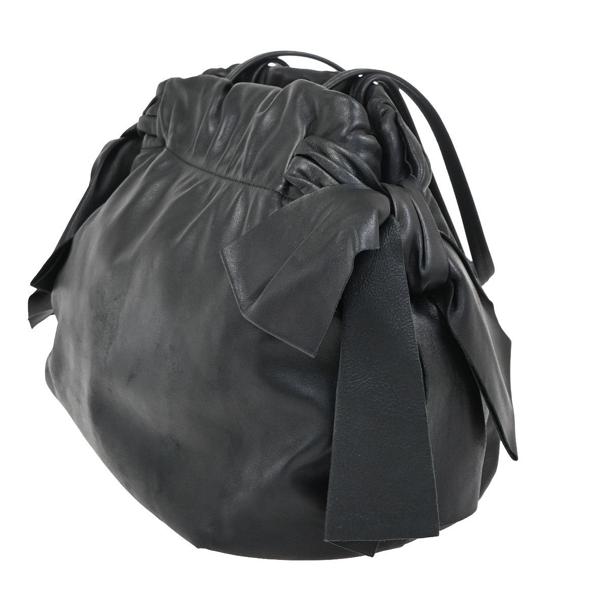 Prada Bow Tie Pleated Tote Leather Black Leather Shoulder Bag Bag (Pre-Loved)