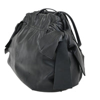 Prada Bow Tie Pleated Tote Leather Black Leather Shoulder Bag Bag (Pre-Loved)