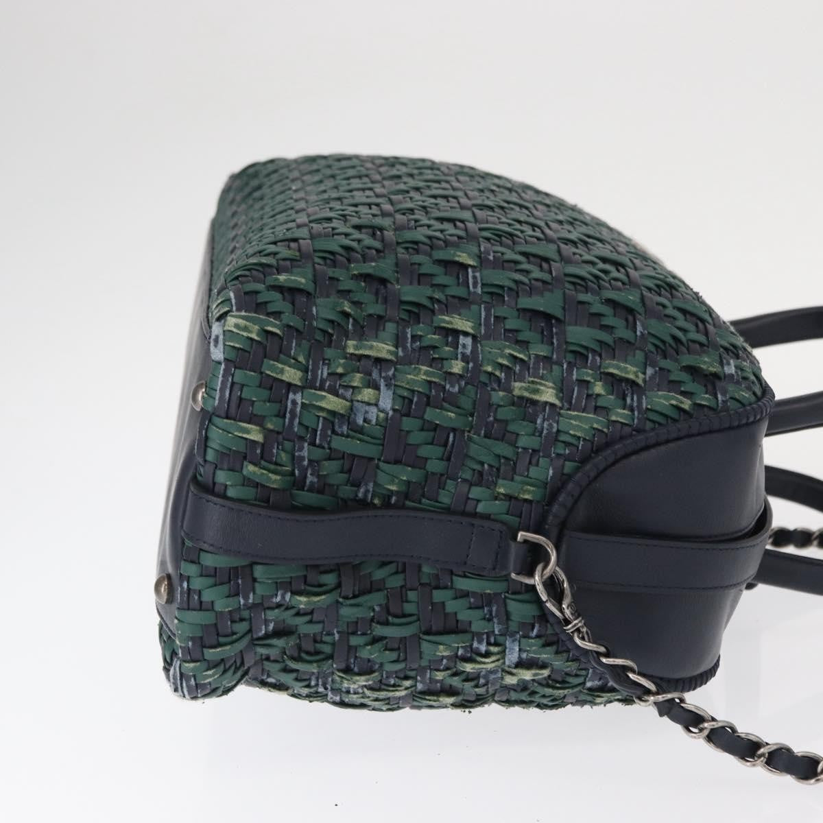 Chanel Convertible Chain Bowler Bag Woven Calfskin Green Leather Handbag (Authentic Pre-Loved)