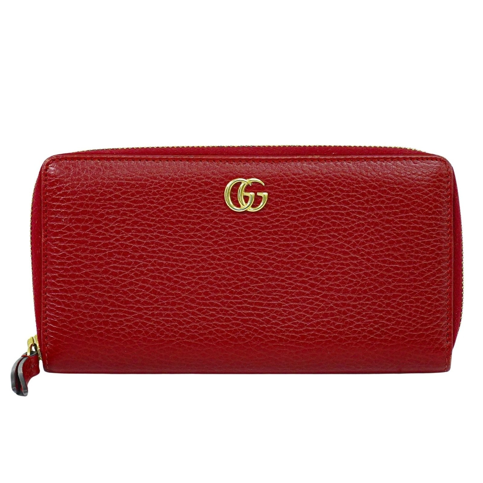 Gucci Gg Marmont Zip Around Wallet Leather Red Leather Wallets Accessory (Authentic Pre-Loved)