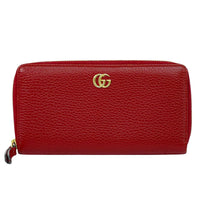Gucci Gg Marmont Zip Around Wallet Leather Red Leather Wallets Accessory (Authentic Pre-Loved)