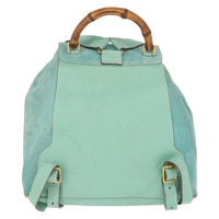 Gucci Vintage Bamboo Backpack Suede Green Suede Backpack Bag (Authentic Pre-Loved)