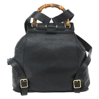Gucci Vintage Bamboo Backpack Leather Black Leather Backpack Bag (Authentic Pre-Loved)