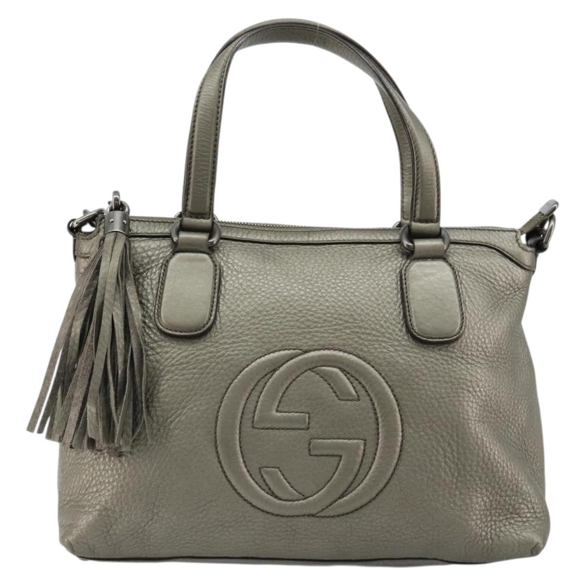 Gucci Soho Convertible Top Handle Bag Leather Silver Leather Handbag (Authentic Pre-Loved)