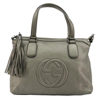 Gucci Soho Convertible Top Handle Bag Leather Silver Leather Handbag (Authentic Pre-Loved)