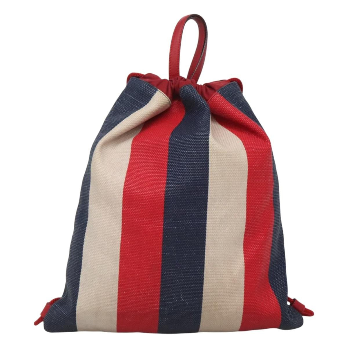 Gucci Logo Drawstring Backpack Striped Canvas Multicolour Canvas Backpack Bag (Authentic Pre-Loved)