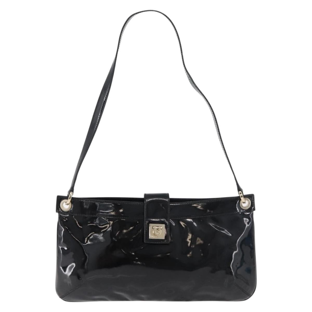 Salvatore Ferragamo Gancini Shoulder Bag Patent Leather Black Patent_Leather Shoulder Bag Bag (Pre-Loved)
