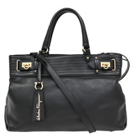Salvatore Ferragamo Gancini Tote Leather Black Leather Tote Bag Bag (Authentic Pre-Loved)