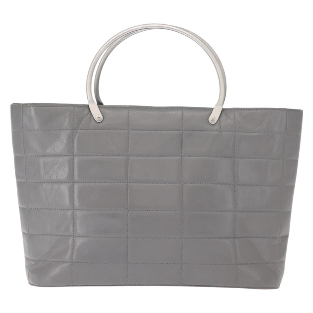 Chanel Vintage Chocolate Bar Metal Ring Tote Quilted Lambskin Gray Leather Tote Bag Bag (Authentic Pre-Loved)