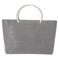 Chanel Vintage Chocolate Bar Metal Ring Tote Quilted Lambskin Gray Leather Tote Bag Bag (Authentic Pre-Loved)