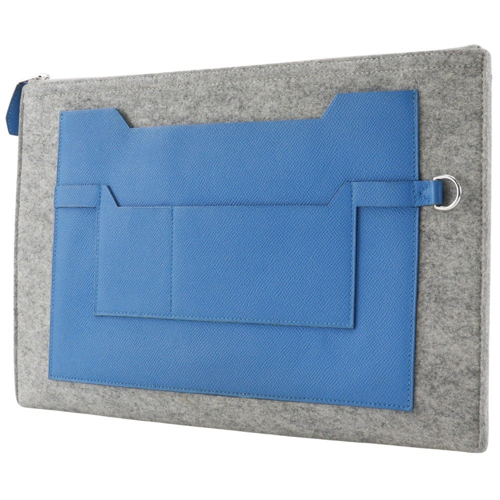 Hermes Toodoo Pouch Epsom And Wool Blue Wool Clutche & Pouche Bag (Pre-Loved)