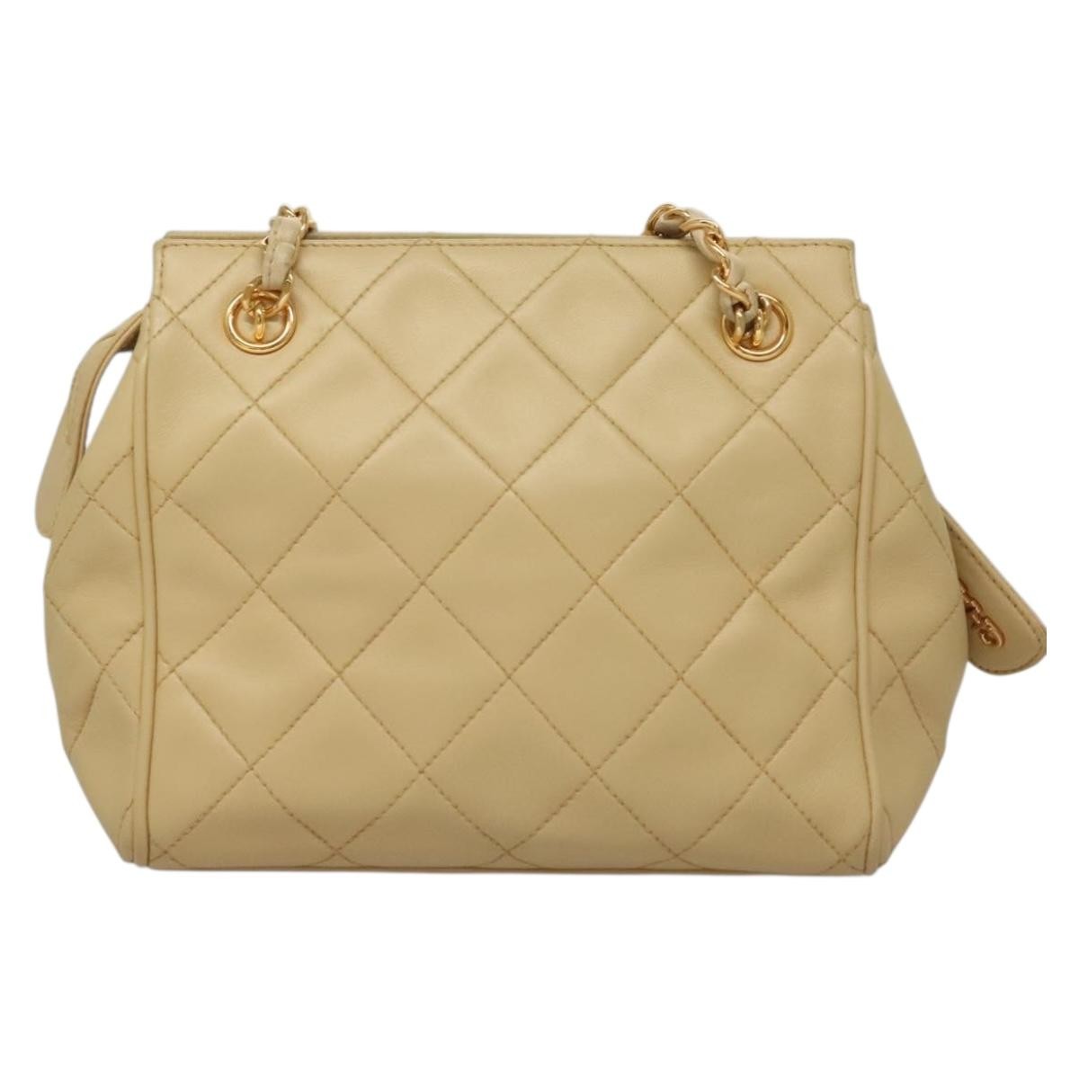 Chanel Chain Shoulder Bag Leather Beige Leather Shoulder Bag Bag (Pre-Loved)