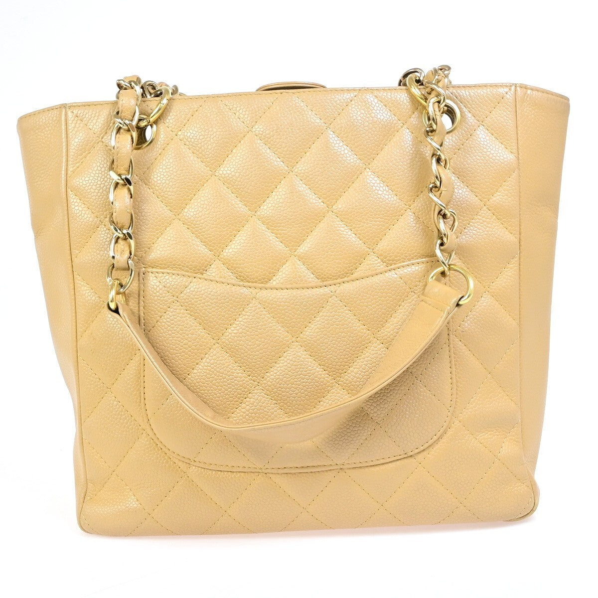 Chanel Petite Shopping Tote Quilted Caviar Beige Leather Bag (Authentic Pre-Loved)