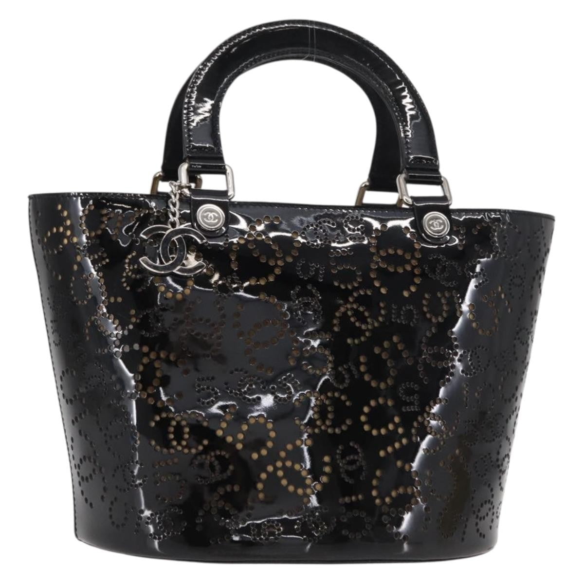 Chanel Cc No.5 Shopping Tote Perforated Patent Black Patent_Leather Tote Bag Bag (Authentic Pre-Loved)