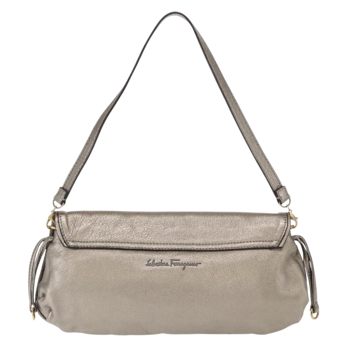 Salvatore Ferragamo Gancini Shoulder Bag Leather Silver Leather Shoulder Bag Bag (Authentic Pre-Loved)