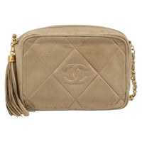 Chanel Vintage Diamond Cc Camera Bag Quilted Lambskin Beige Leather Shoulder Bag Bag (Pre-Loved)