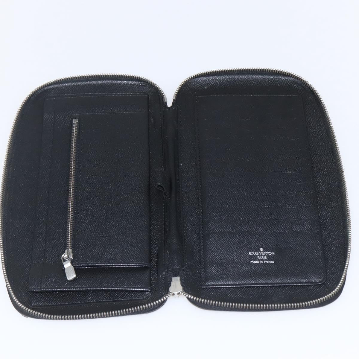 Louis Vuitton Atoll Organizer Wallet Taiga Leather Black Leather Clutche & Pouche Bag (Authentic Pre-Loved)