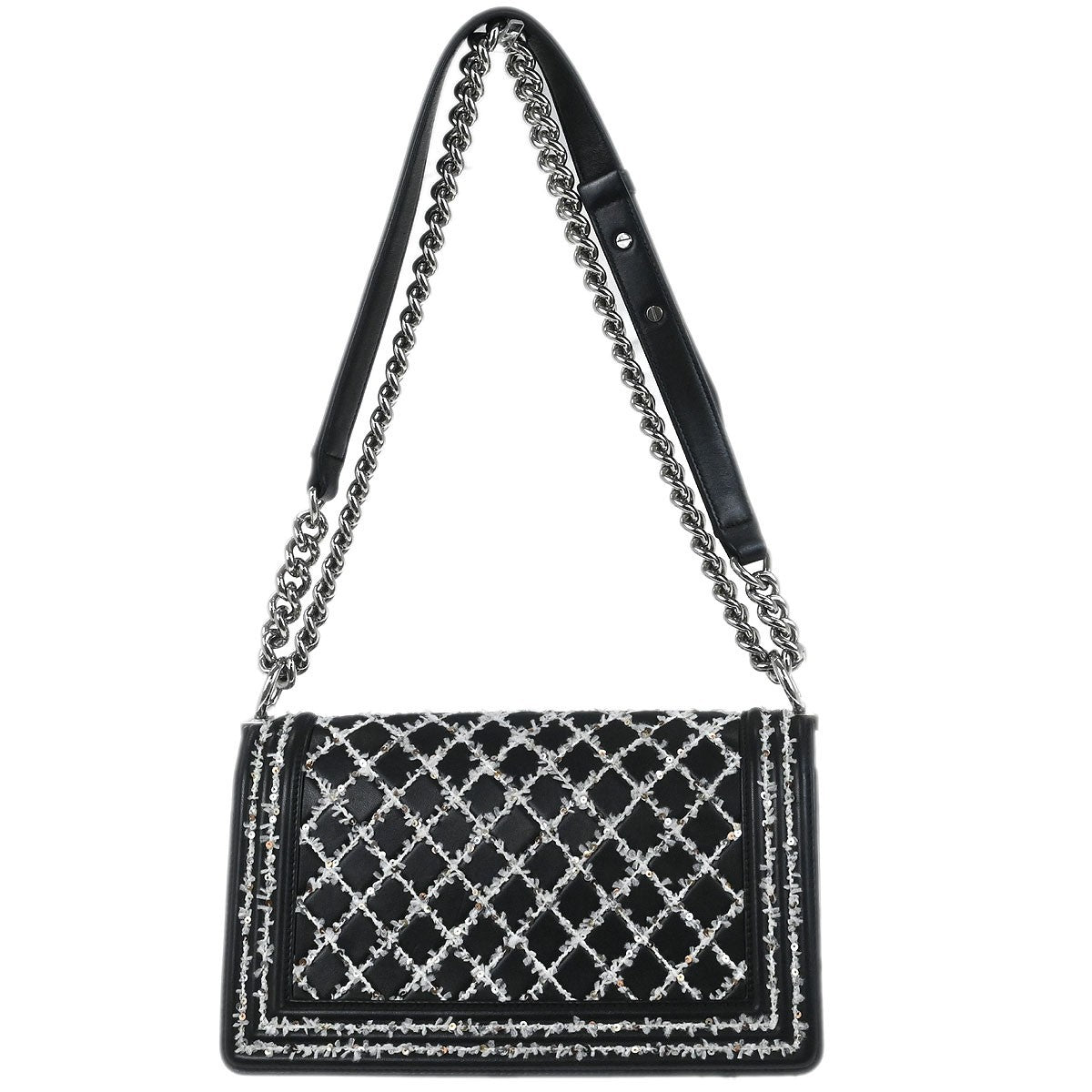 Chanel Boy Flap Bag Sequin Quilted Calfskin Black Leather Shoulder Bag Bag (Authentic Pre-Loved)