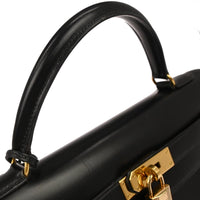 Hermes Kelly Handbag Black Box Calf With Gold Hardware Black Calfskin Handbag (Authentic Pre-Loved)
