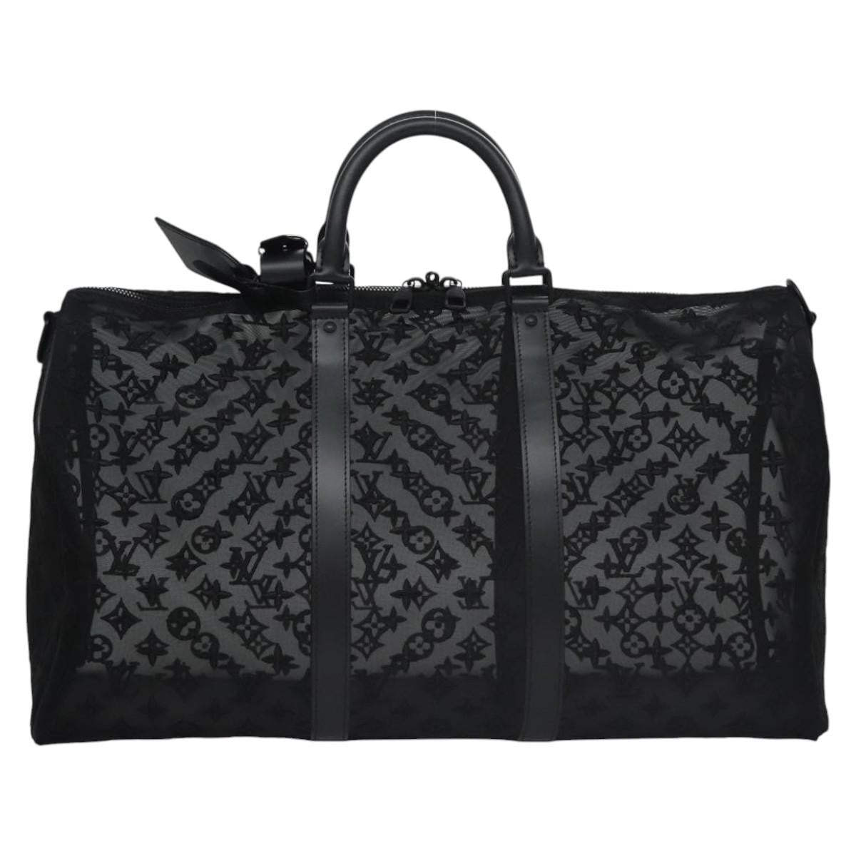 Louis Vuitton Keepall Bandouliere Bag Monogram See Through Mesh Black Nylon Travel Bag Bag (Pre-Loved)