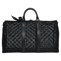 Louis Vuitton Keepall Bandouliere Bag Monogram See Through Mesh Black Nylon Travel Bag Bag (Pre-Loved)