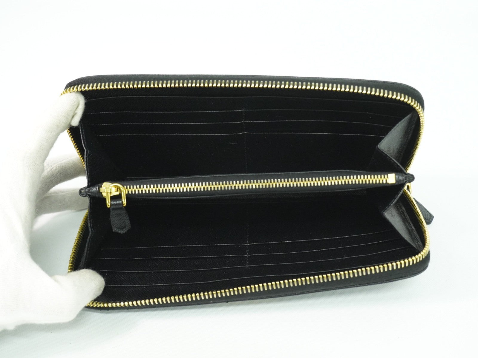 Prada Zip Around Tab Wallet Saffiano Leather Black Leather Wallets Accessory (Authentic Pre-Loved)
