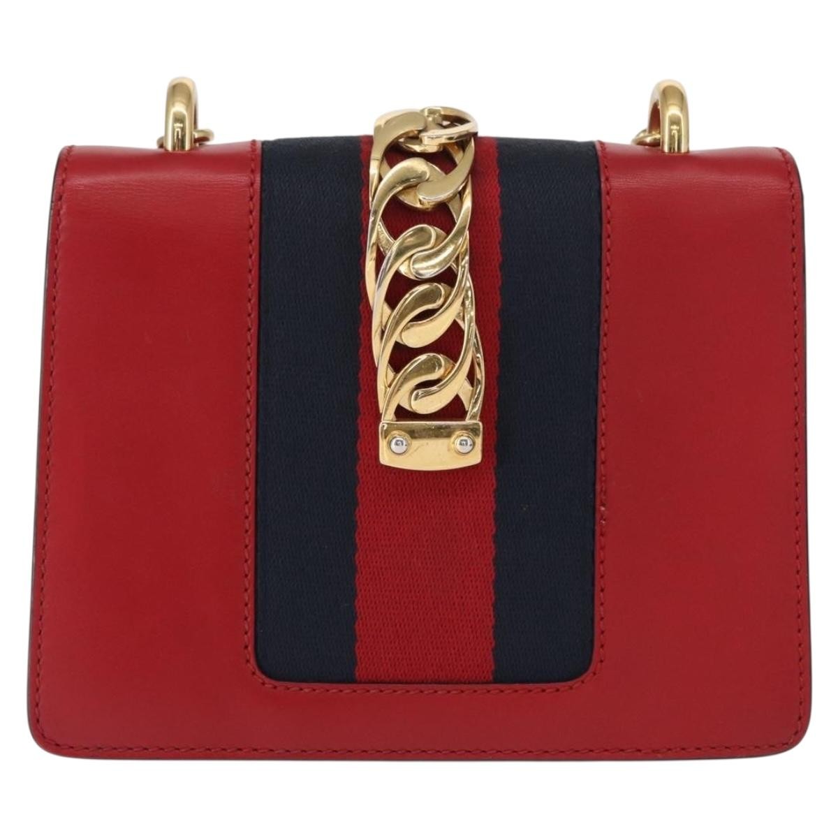 Gucci Sylvie Chain Shoulder Bag Leather Red Leather Shoulder Bag Bag (Pre-Loved)