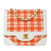 Chanel Vintage Chocolate Bar Cc Flap Bag Quilted Tweed Orange Tweed Clutche & Pouche Bag (Authentic Pre-Loved)