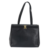 Salvatore Ferragamo Vintage Vara Bow Tote Lizard Embossed Leather Black Leather Tote Bag Bag (Authentic Pre-Loved)