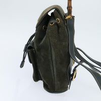 Gucci Vintage Bamboo Backpack Suede Khaki Suede Backpack Bag (Authentic Pre-Loved)