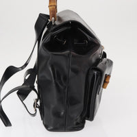 Gucci Vintage Bamboo Backpack Leather Black Leather Backpack Bag (Authentic Pre-Loved)