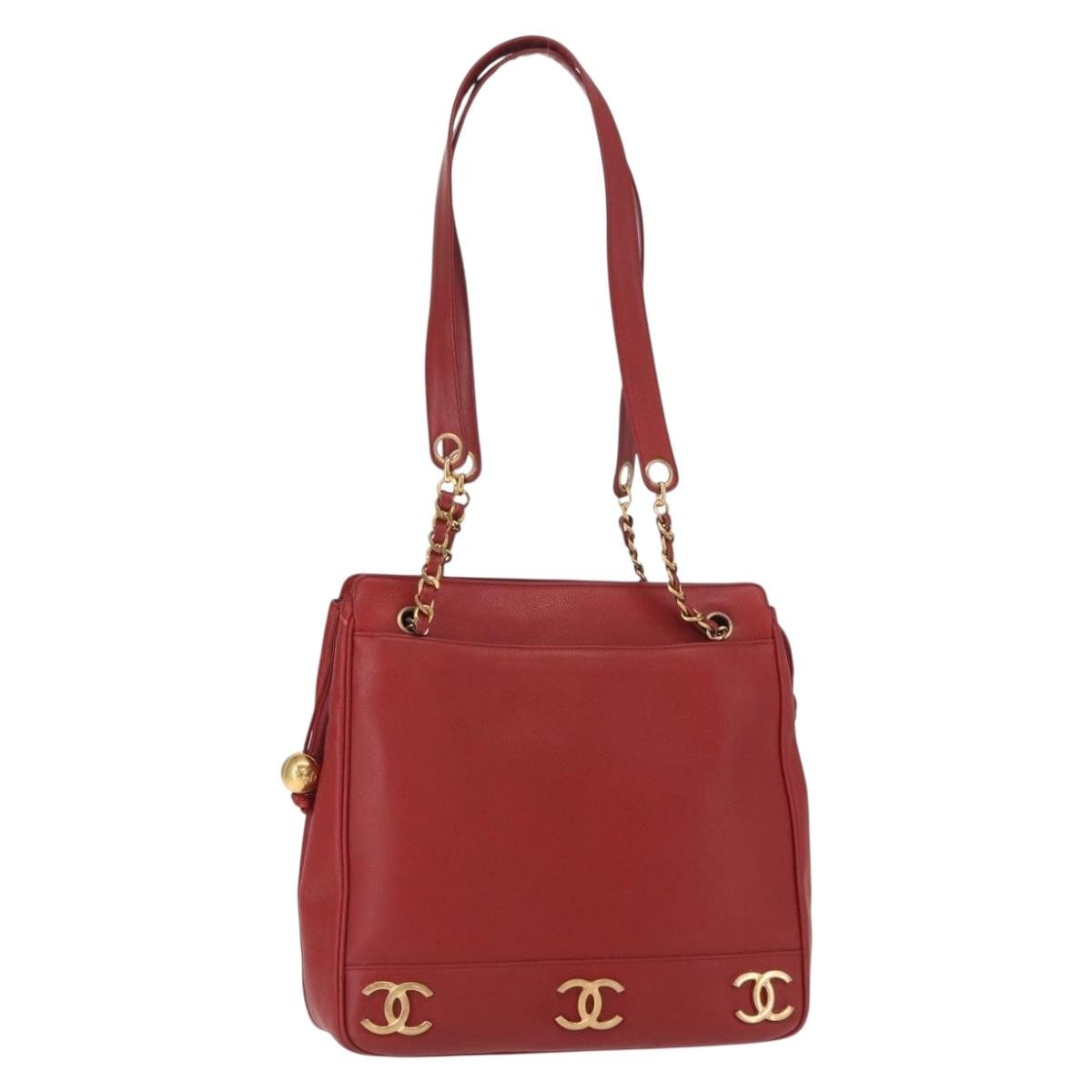 Chanel Vintage Metal Cc Shoulder Bag Caviar Red Leather Shoulder Bag Bag (Pre-Loved)
