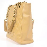 Chanel Petite Shopping Tote Quilted Caviar Beige Leather Bag (Authentic Pre-Loved)