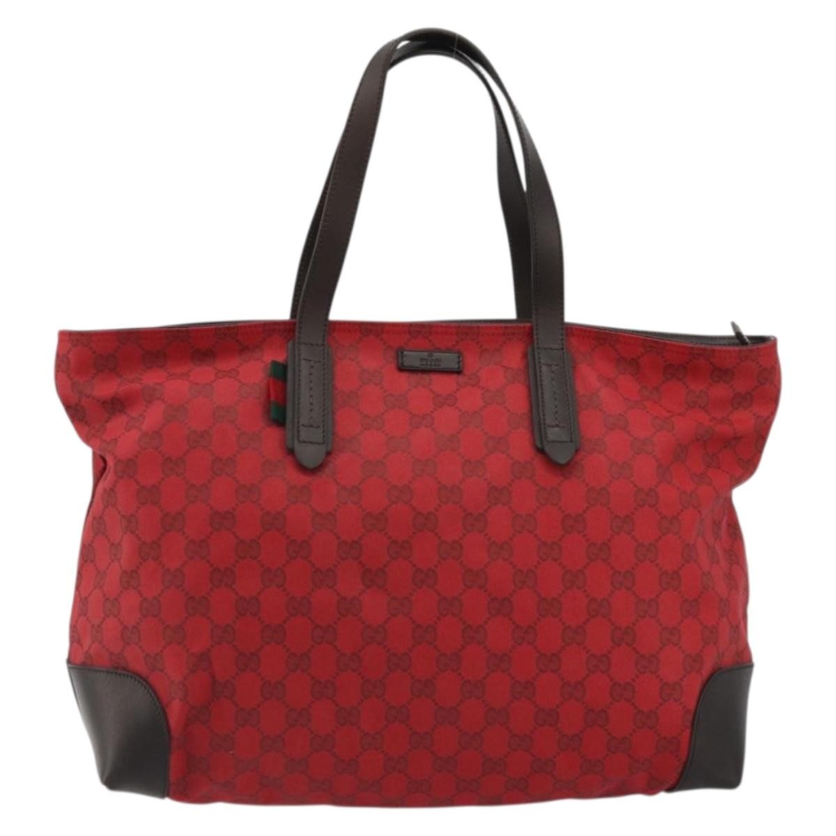 Gucci Gucci Original Zip Tote Gg Canvas With Leather Red Canvas Tote Bag Bag (Pre-Loved)