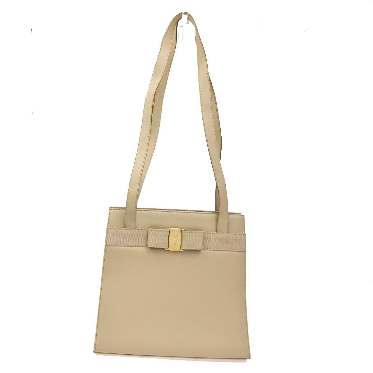 Salvatore Ferragamo Vara Shoulder Bag Leather Beige Leather Shoulder Bag Bag (Pre-Loved)